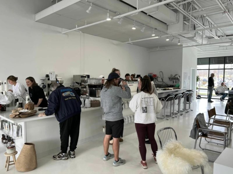 The bright, minimalist interior of kaffé KARMA