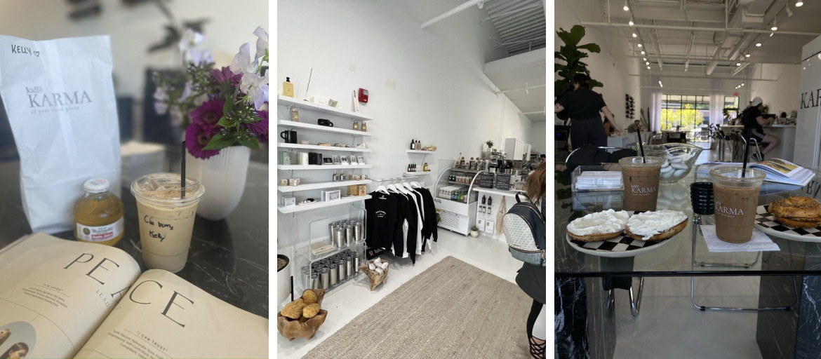 Coffee, flowers, and the bright interior at kaffé KARMA